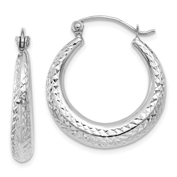 Kazi Luxury 14K White Gold Diamond Cut Hollow Hoop Earrings